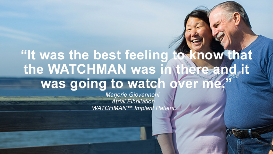 Image of Patient Marjorie with her husband smiling at the beach. Watch Marjorie's story