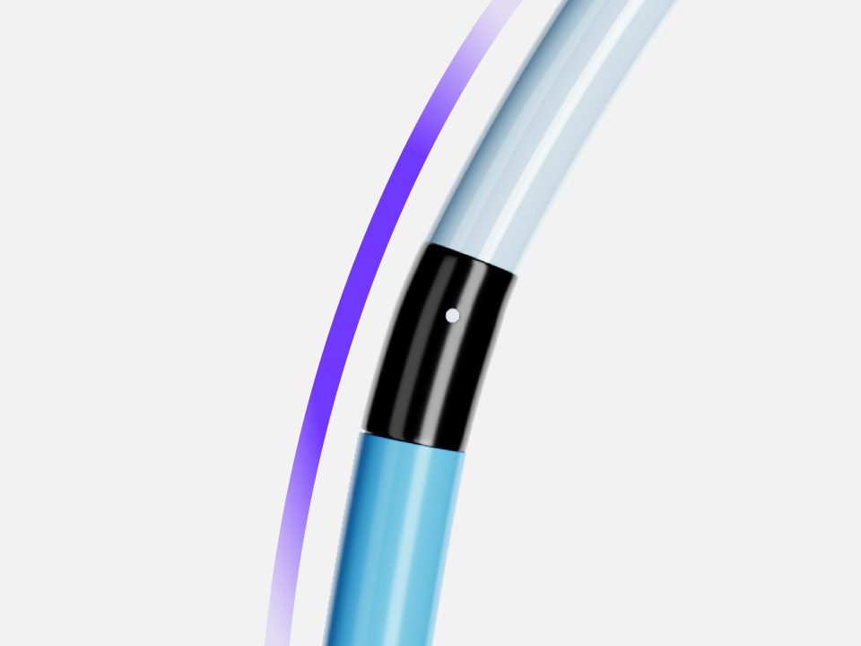 Detail of assembly showing smooth transition between POLARSHEATH Steerable Sheath and VersaCross Connect Transseptal Dilator.