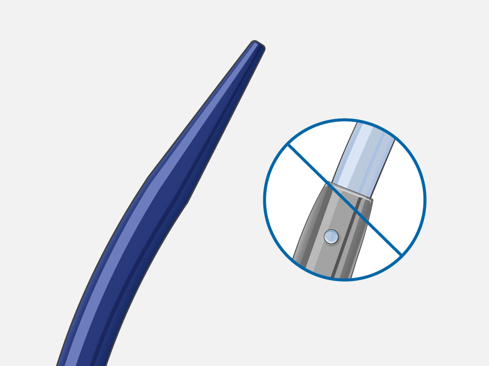 VersaCross Large Access Transseptal Dilator with seamless profile and crossed-out image of non-seamless dilator.