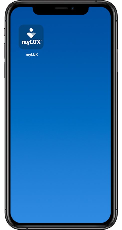 pantalla de inicio de la aplicación myLUX en el teléfono inteligente
