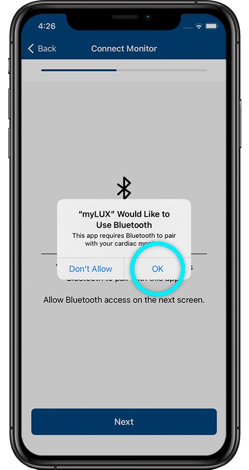 mensaje de pantalla para permitir Bluetooth
