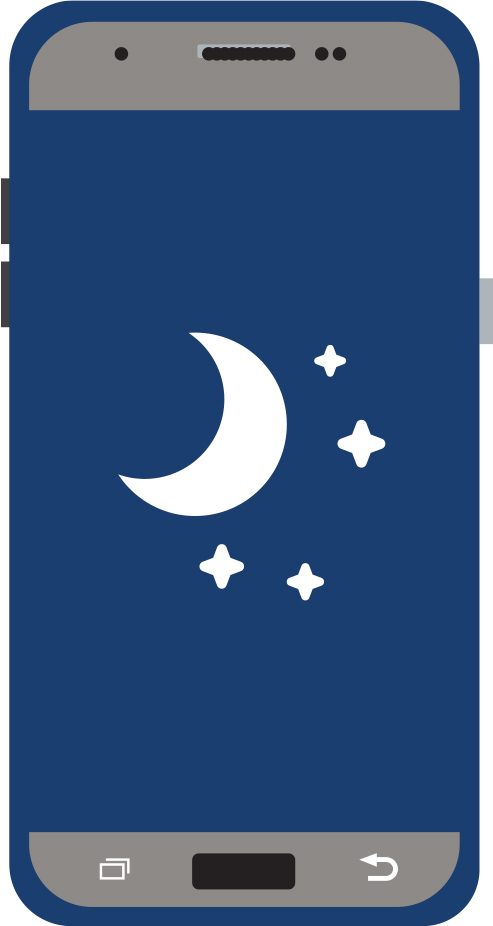 pantalla de teléfono con ícono de luna y estrellas