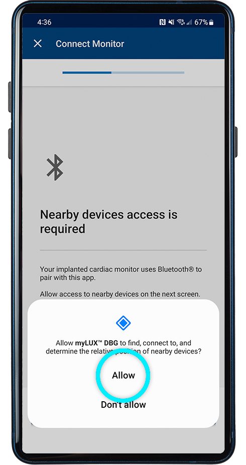 screen prompt to allow Bluetooth