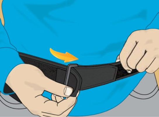 Person closing charger belt strap around their waist