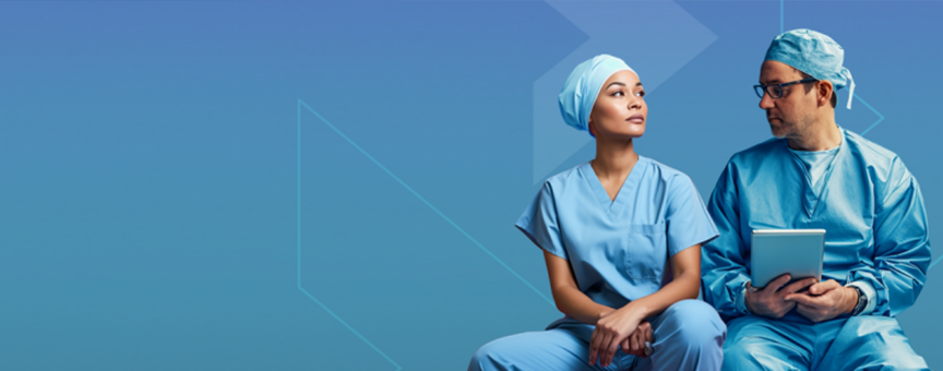 Two healthcare professionals talking - Banner for the Clinical EVIDENCE Newsletter