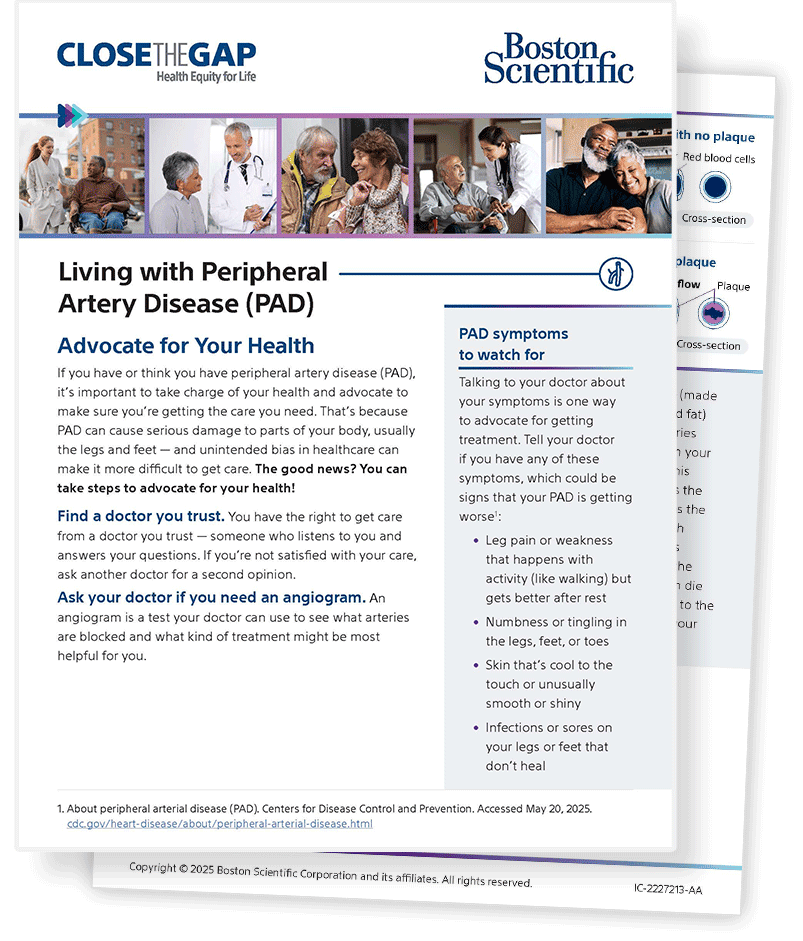 Covers of a brochure on Living with Peripheral Artery Disease (PAD).