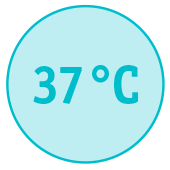 Blue circular icon displaying 37°C temperature