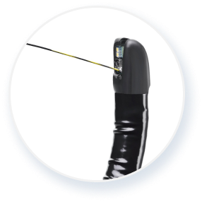 guidewire passing through the distal tip of Exalt Model D