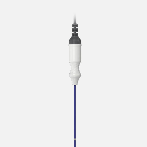 White and blue medical probe with narrow tip and ergonomic grip.