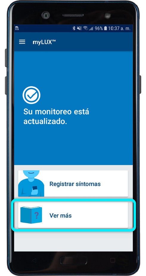 pantalla con botón para obtener más información sobre la aplicación myLUX