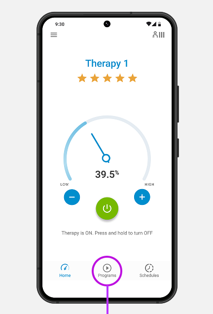 tap program icon at bottom center of screen to select a program.
