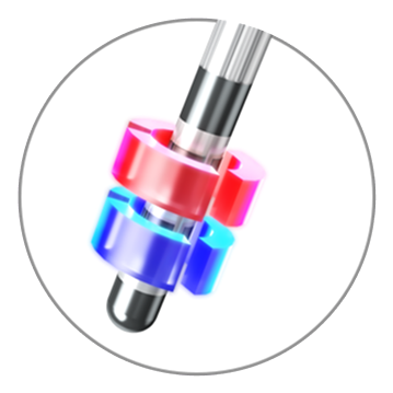 Graphic showing bipolar stimulation with a deep brain stimulation lead.
