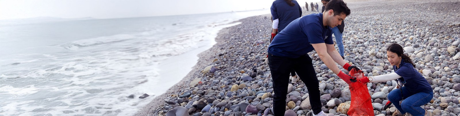 boston Scientific employees cleaning a beach area