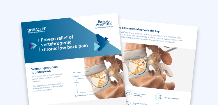 One-page overview of vertebrogenic low back pain and Intracept procedure.