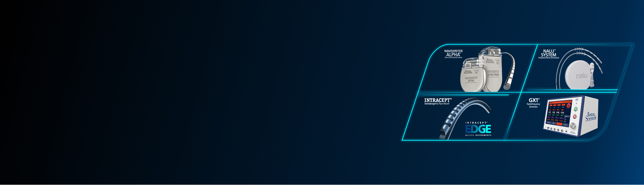 Product images: WaveWriter Alpha, Nalu, Intracept EDGE, GX1.