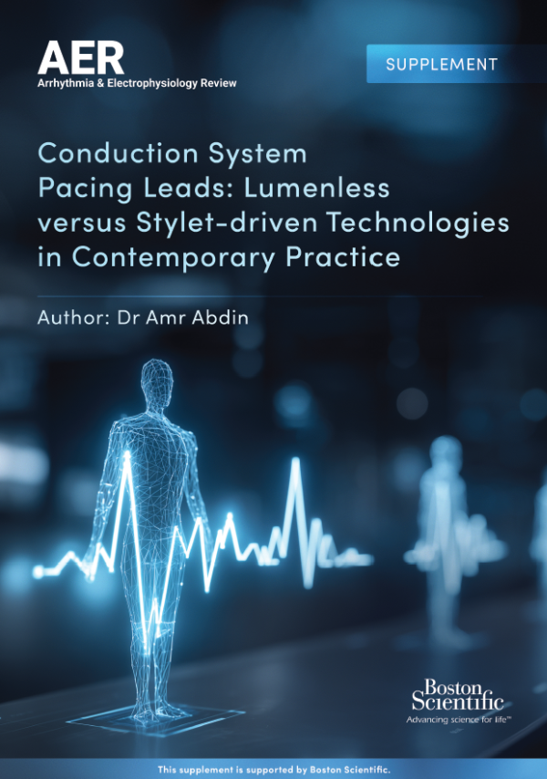 AER supplement cover on Conduction System Pacing leads comparing lumenless versus stylet-driven technologies.