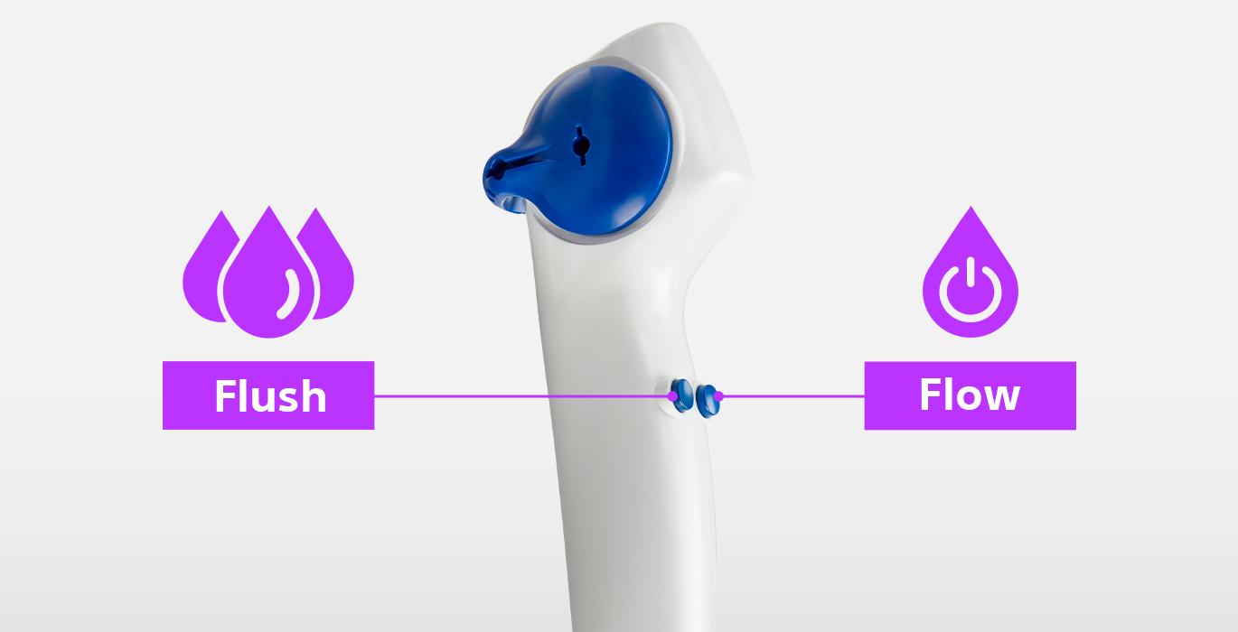 lithovue elite handle showcasing flush flow control buttons