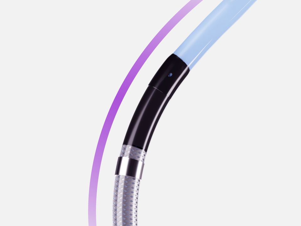 Detail of assembly showing smooth transition between FARADRIVE Steerable Sheath and VersaCross Connect Transseptal Dilator.