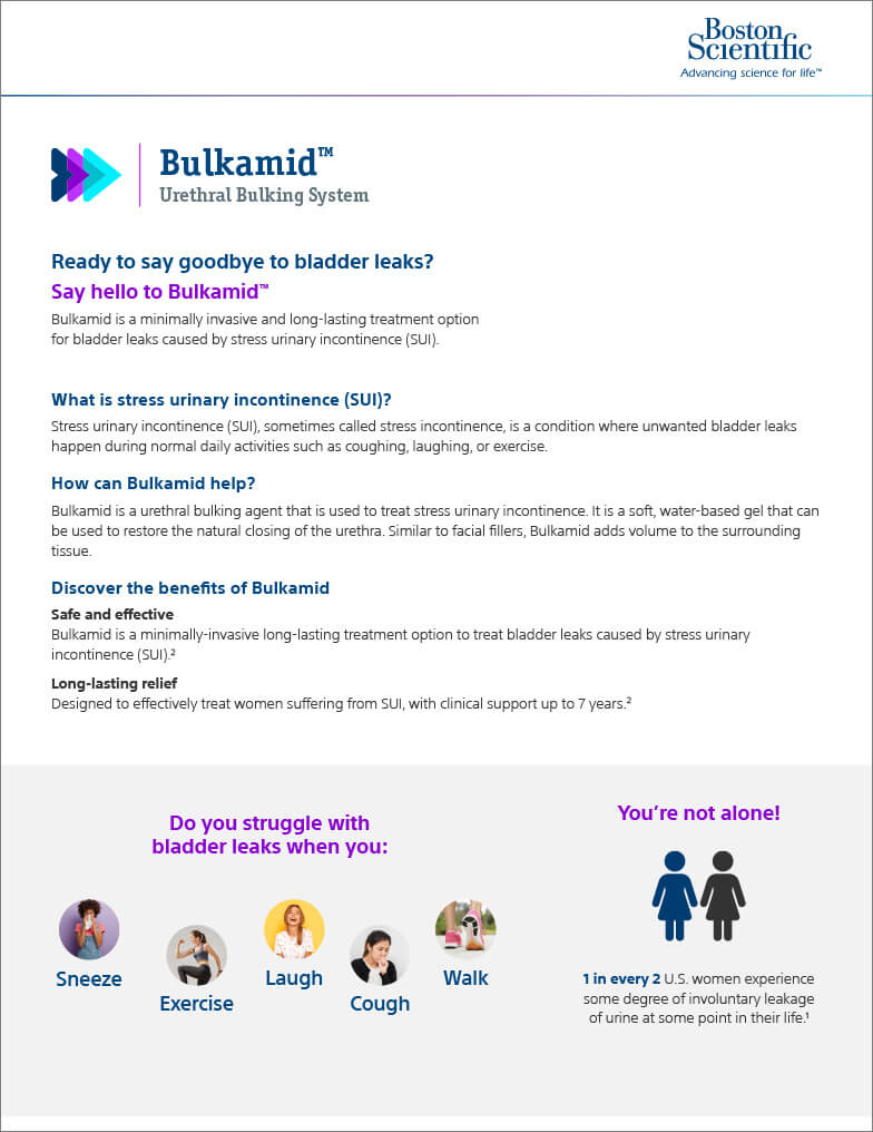 Bulkamid™ Urethral Bulking System patient brochure thumbnail.