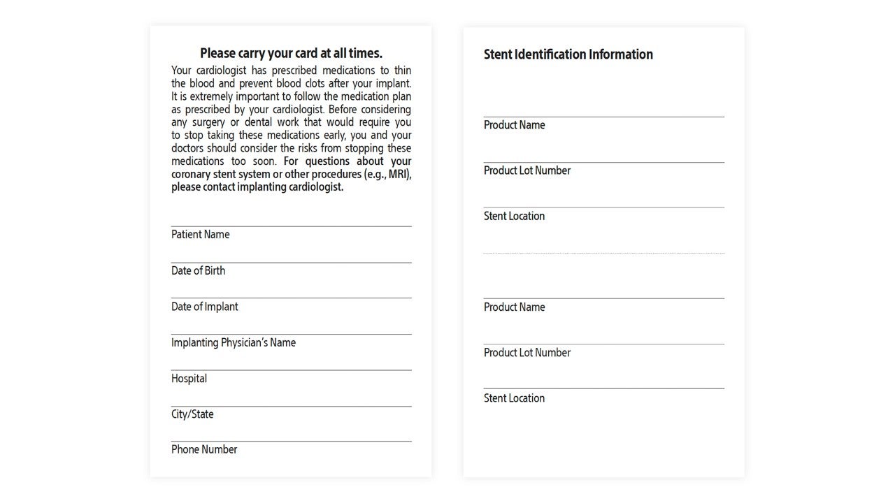 Boston Scientific Stent Implant Card