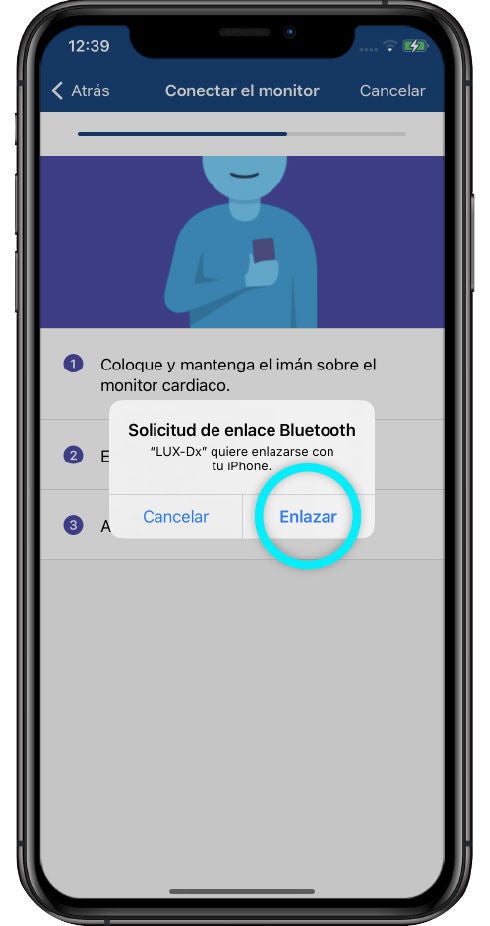 mensaje de pantalla para permitir emparejamiento por Bluetooth