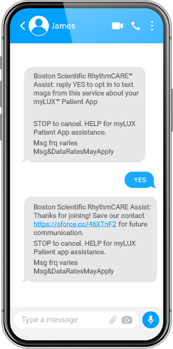 Smartphone screen with RhythmCARE Assist service.
