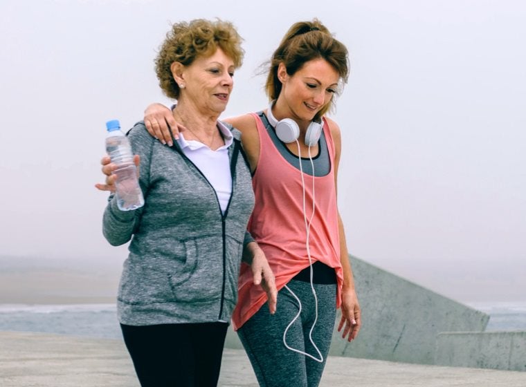 Two women going for a walk in the outdoors