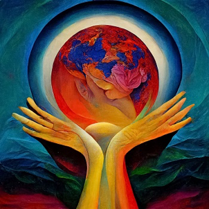 Art of two hands holding up the world by Aldiana Soljic, MD.