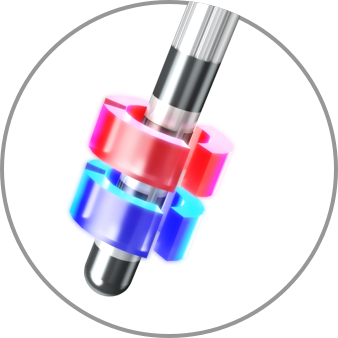 Graphic showing bipolar stimulation with a deep brain stimulation lead.