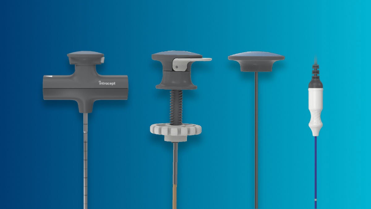 Four components of the Intracept system displayed on blue gradient background.