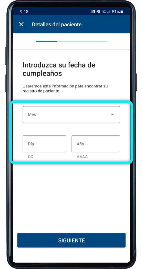 screen to input your birthdate