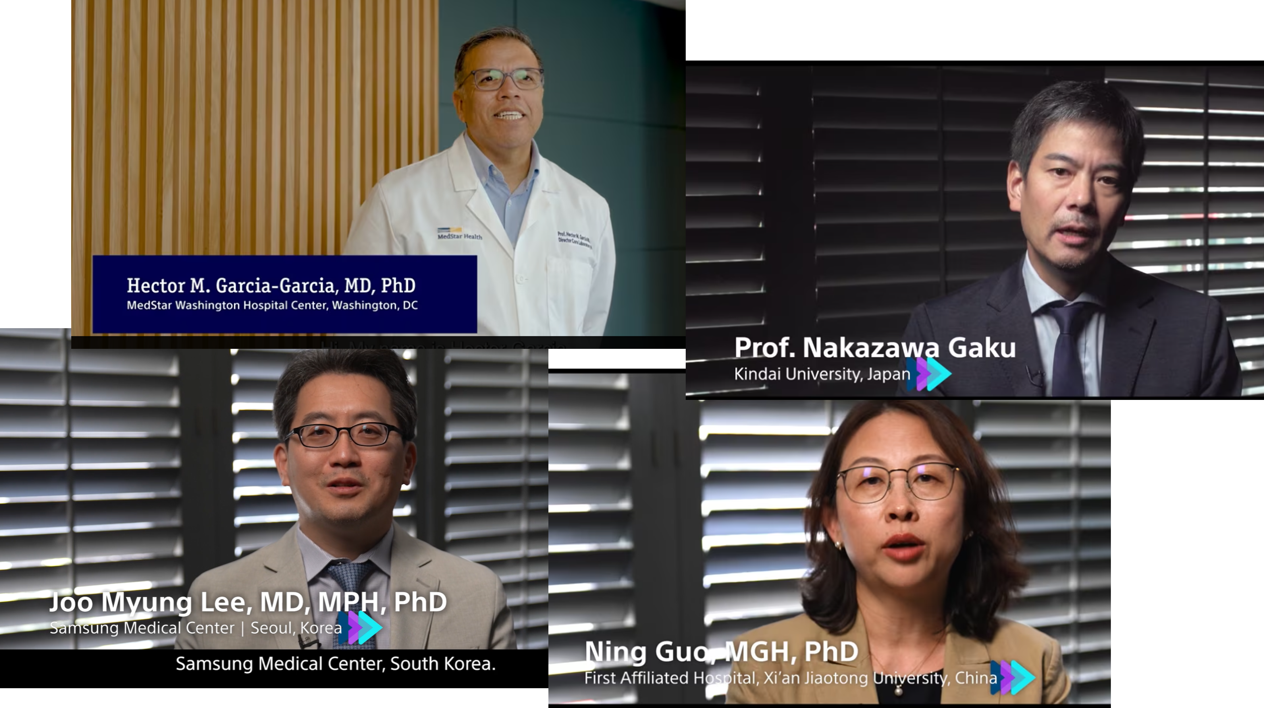 Cluster of physician images from various informational videos.