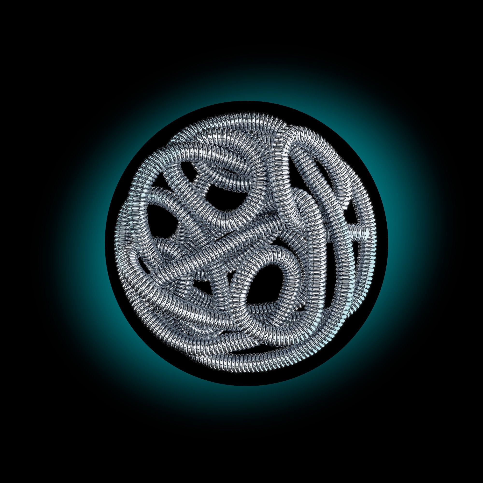 A soft embolization coil in a vessel with a green and black background.