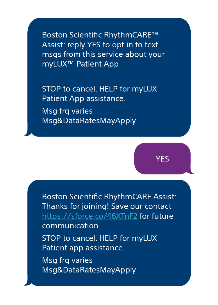 sample text message exchange from RhythmCARE Assist
