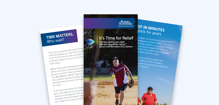 Patient brochure about spinal cord stimulation therapy for chronic pain relief.