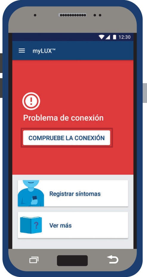 pantalla de teléfono que muestra pantalla roja e ícono de alerta