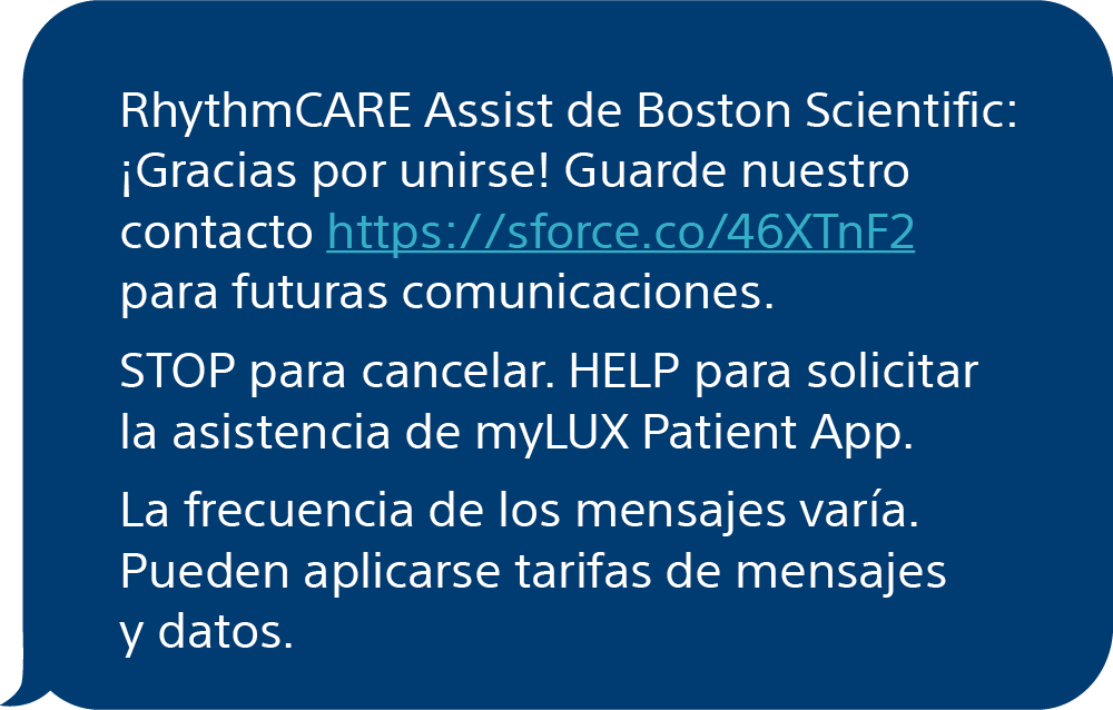 intercambio de mensaje de texto de muestra de RhythmCARE Assist