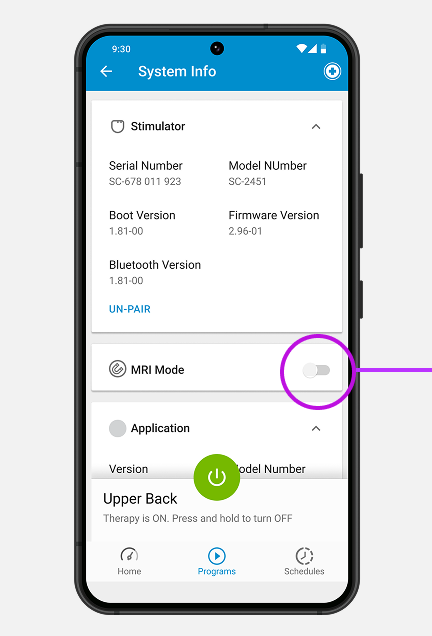 myscs go therapy controller tap mri mode slide to activate.