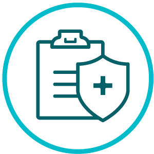 Clipboard and shield icon.