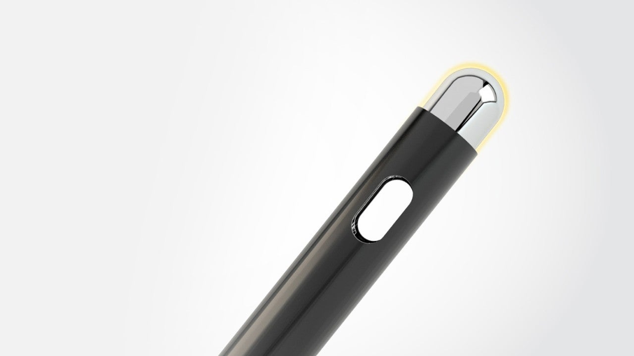 NRG Transseptal Needle, glowing yellow at the tip.