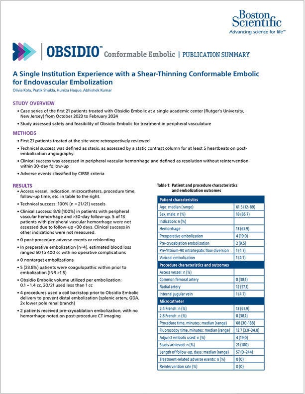  Obsidio Conformable Embolic rutgers publication summary.