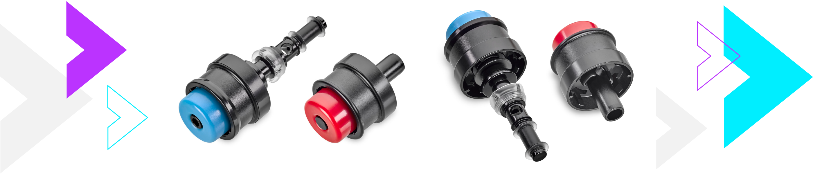 Two different views of the Orca Generation 2 Single-Use Air/Water and Suction Valves.