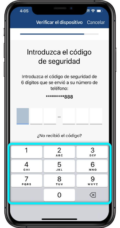 mensaje en pantalla para ingresar su código de seguridad