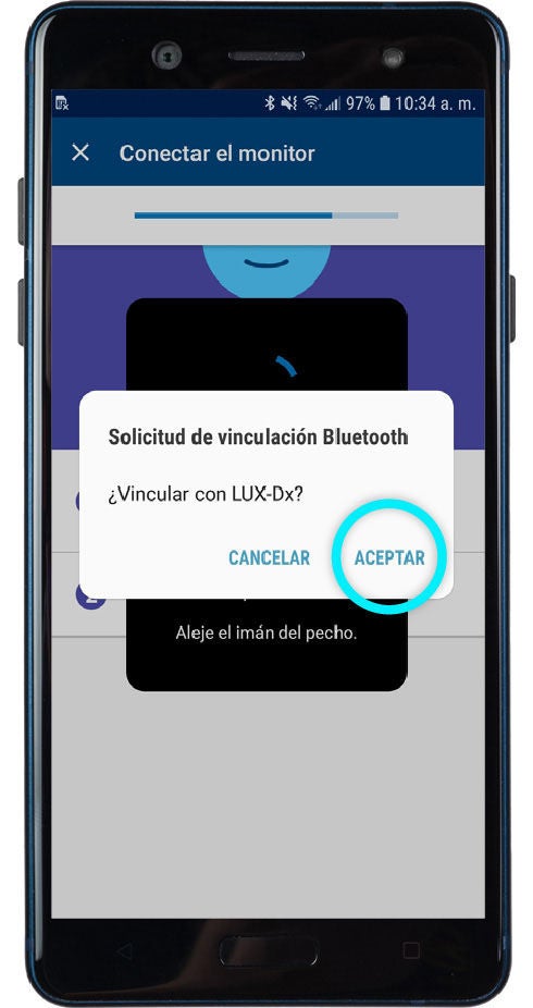 mensaje de pantalla para permitir emparejamiento por Bluetooth®