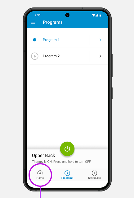 tap home button icon on bottom left of screen to return to main screen.