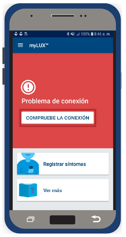 dispositivo móvil con pantalla roja no conectada que muestra