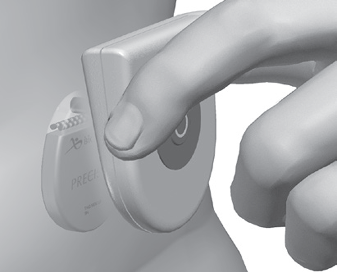 illustration showing size of scs charger held in fingers.