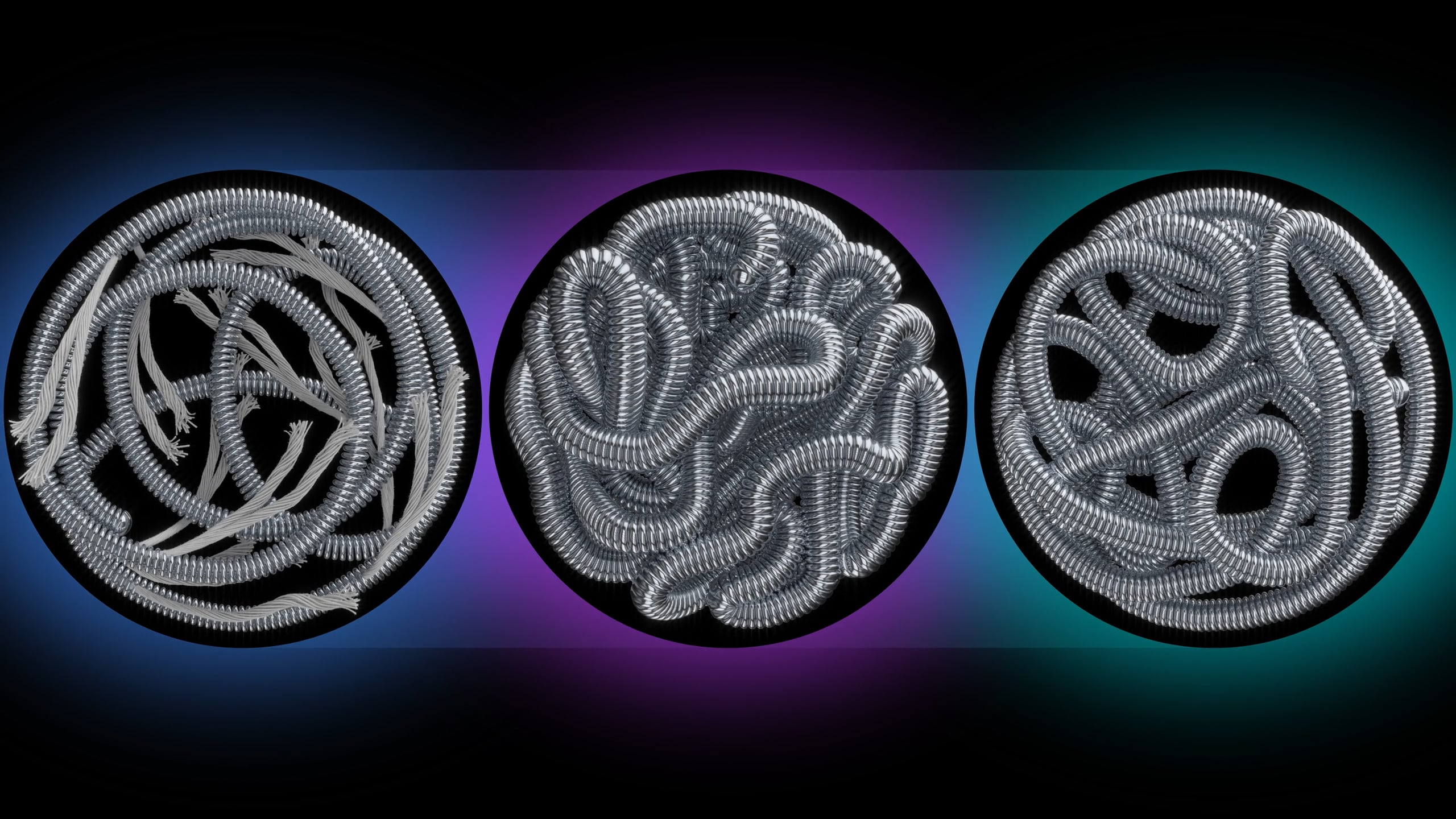 Embold coils wrapped in circles with blue, purple, green backgrounds