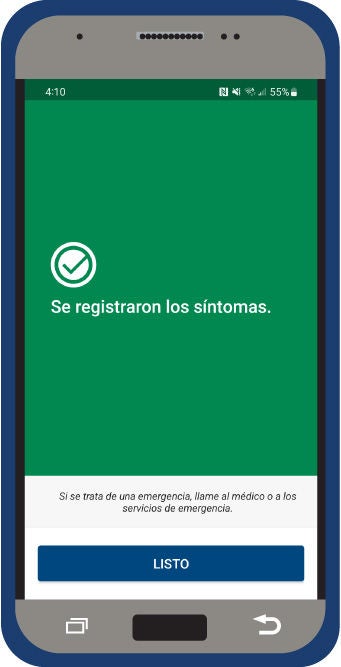 pantalla de teléfono que muestra grabación exitosa en verde