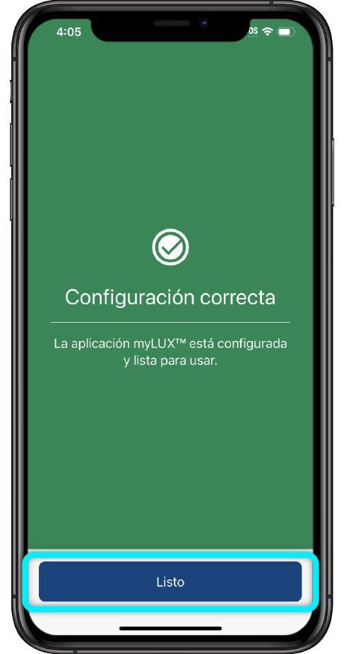 pantalla verde que muestra la configuración exitosa